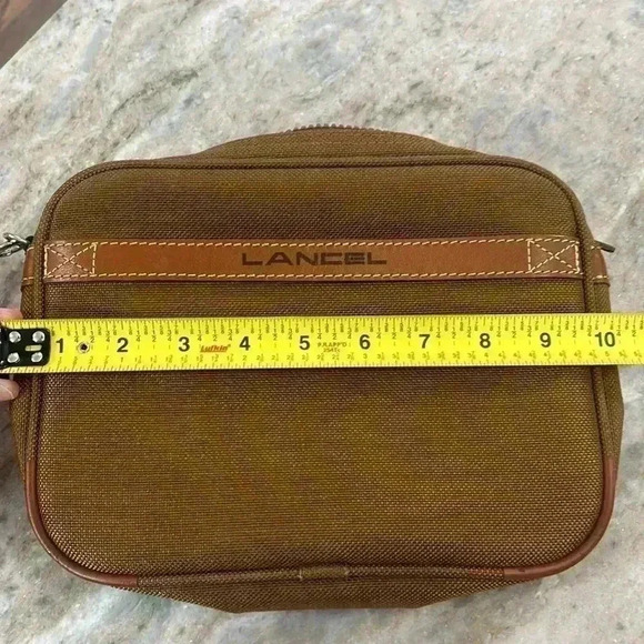 Lancel Paris Canvas Toiletry Dopp Bag Travel Camel Color Brown trim - Picture 10 of 12